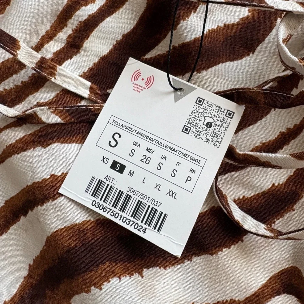 Zara NWT Linen Animal Print Wide Leg Pants